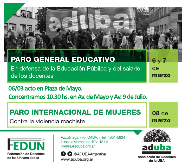 Paro General Educativo 6 y 7 de marzo, Paro Internacional de Mujeres 8 de marzo