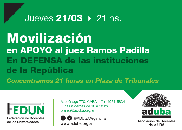 Movilización en apoyo al juez Ramos Padilla 21/03 21 hs