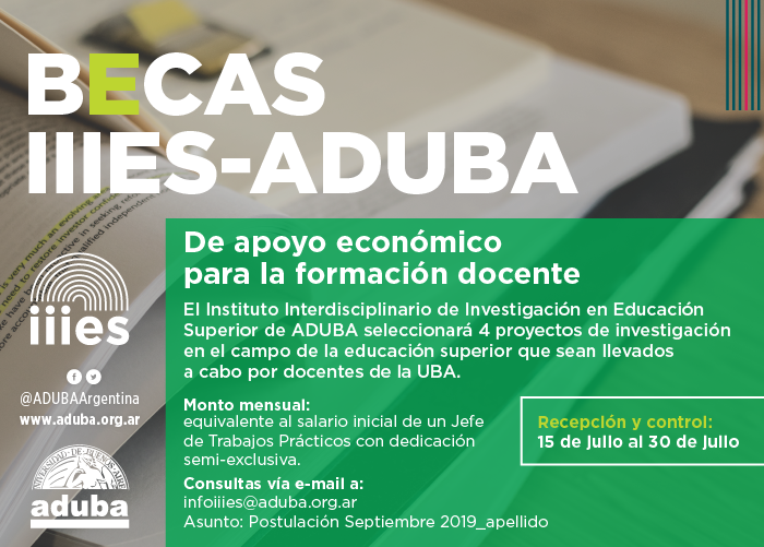 Becas IIES – ADUBA: Becas de apoyo económico para la formación de docentes de la UBA