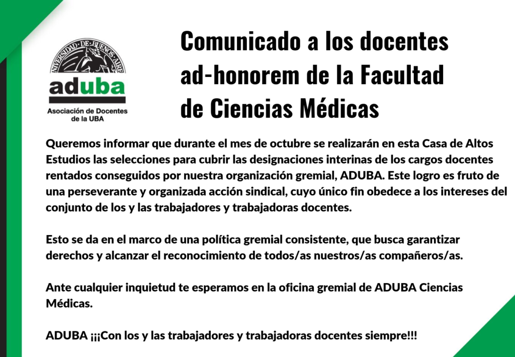 Comunicado a los docentes ad-honorem de la Facultad de Ciencias Médicas