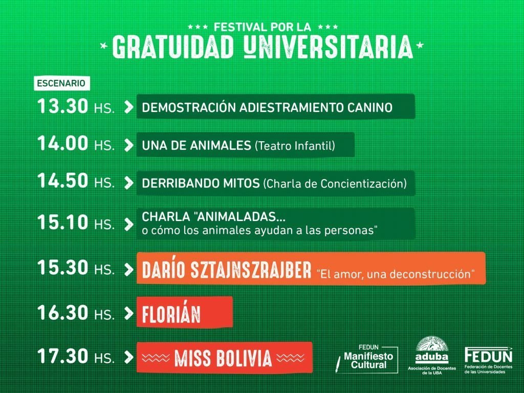 Festival por la Gratuidad Universitaria con Miss Bolivia y Darío Sztajnszrajber