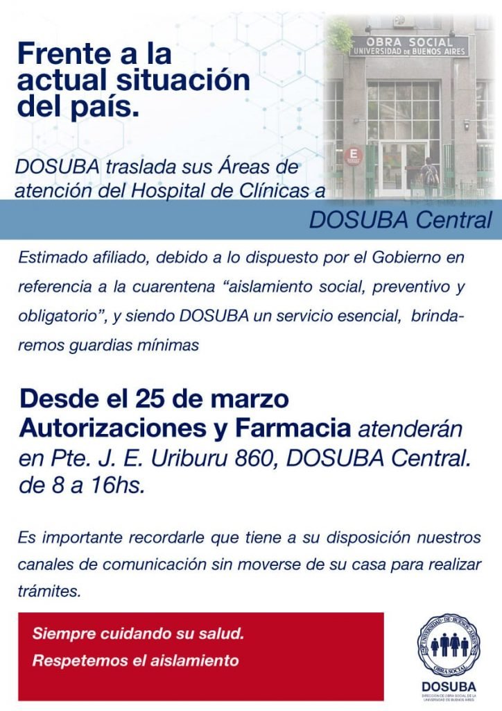 DOSUBA traslada sus áreas de atención del Hospital de Clínicas a Dosuba Central.