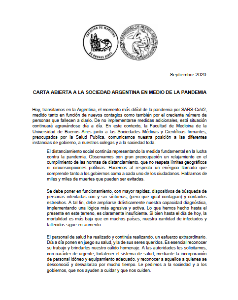 Los profesionales de la salud argentinos piden a la sociedad responsabilidad ante la pandemia